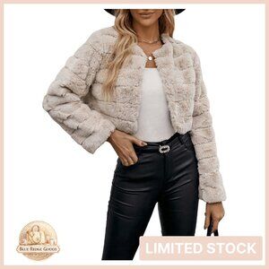 Faux Fur Cropped Jacket Open Front Fuzzy Coat Y2K Chic Outerwear